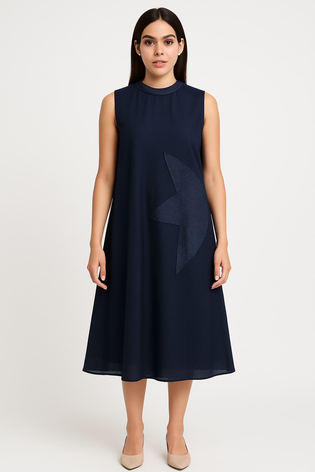 トップス Auskou MIMEME aci-t navy Women's Navy Blue A-Line Sleeveless Midi Dress with Side