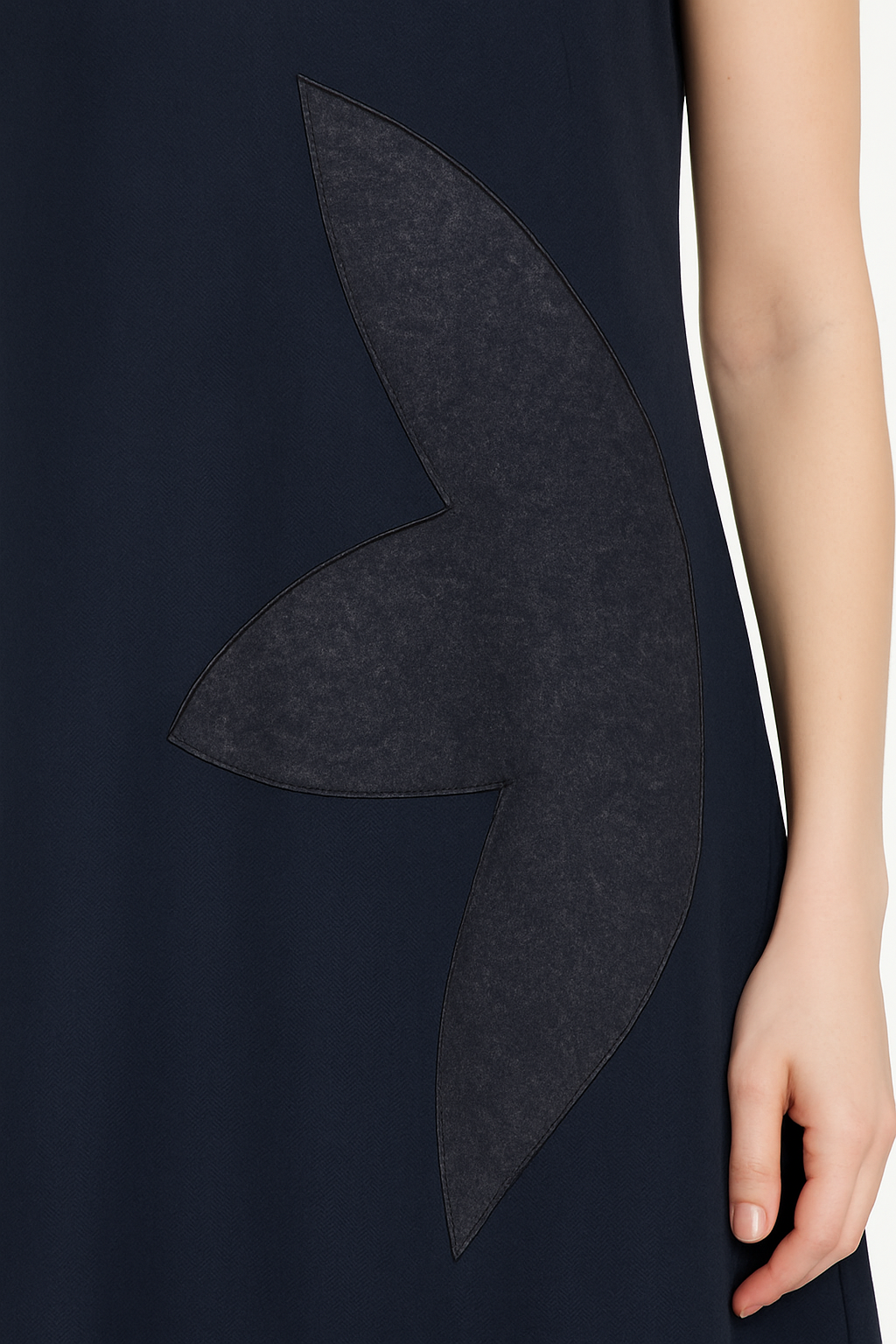 Women’s Navy Blue A-Line Sleeveless Midi Dress with Side Appliqué and Back Tie-Up